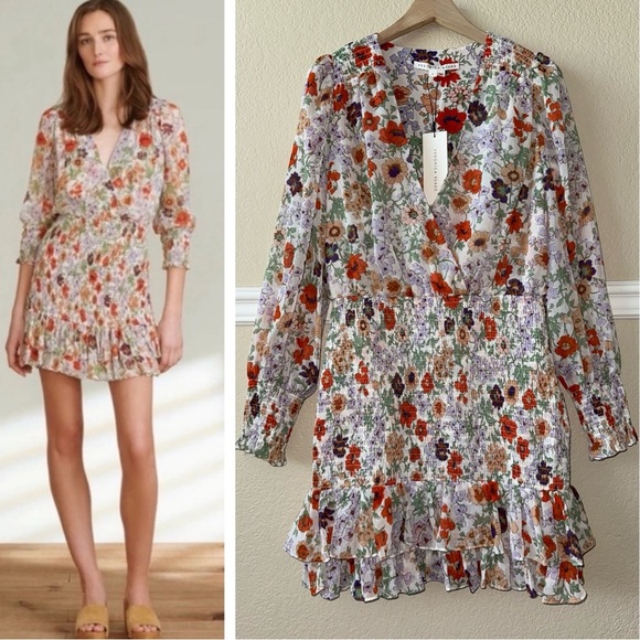 NEW Veronica Beard Saera Floral V Neck Boho Wedding Guest Mini Dress Size 4 - Picture 1 of 16
